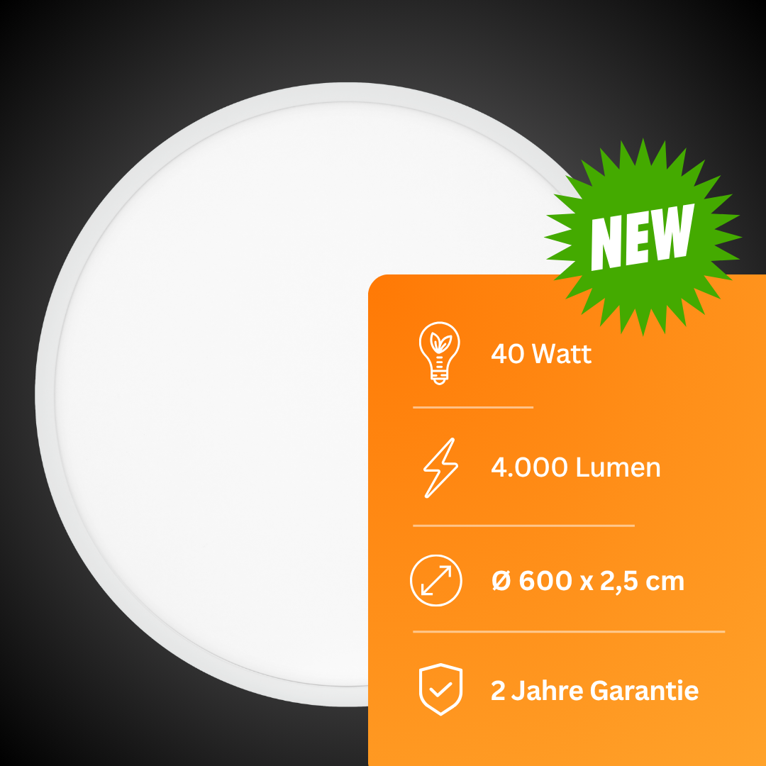 Rundes LED Panel Ø 600x25 mm | CCT 3000-6000K | 40 Watt | 4000 Lumen
