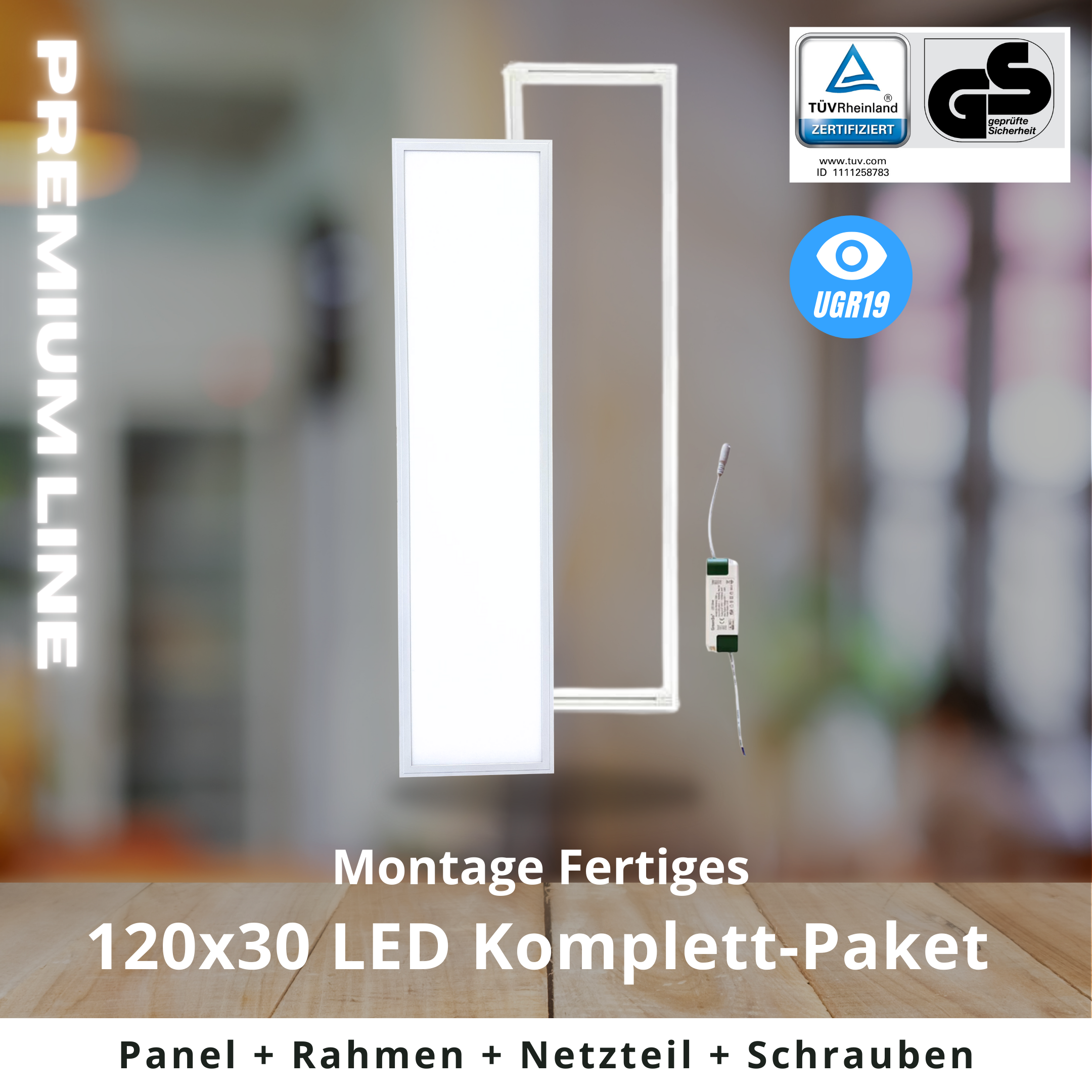 PREMIUM UGR19 LED PANEL 120x30cm | neutralweiß (Deckenmontage)