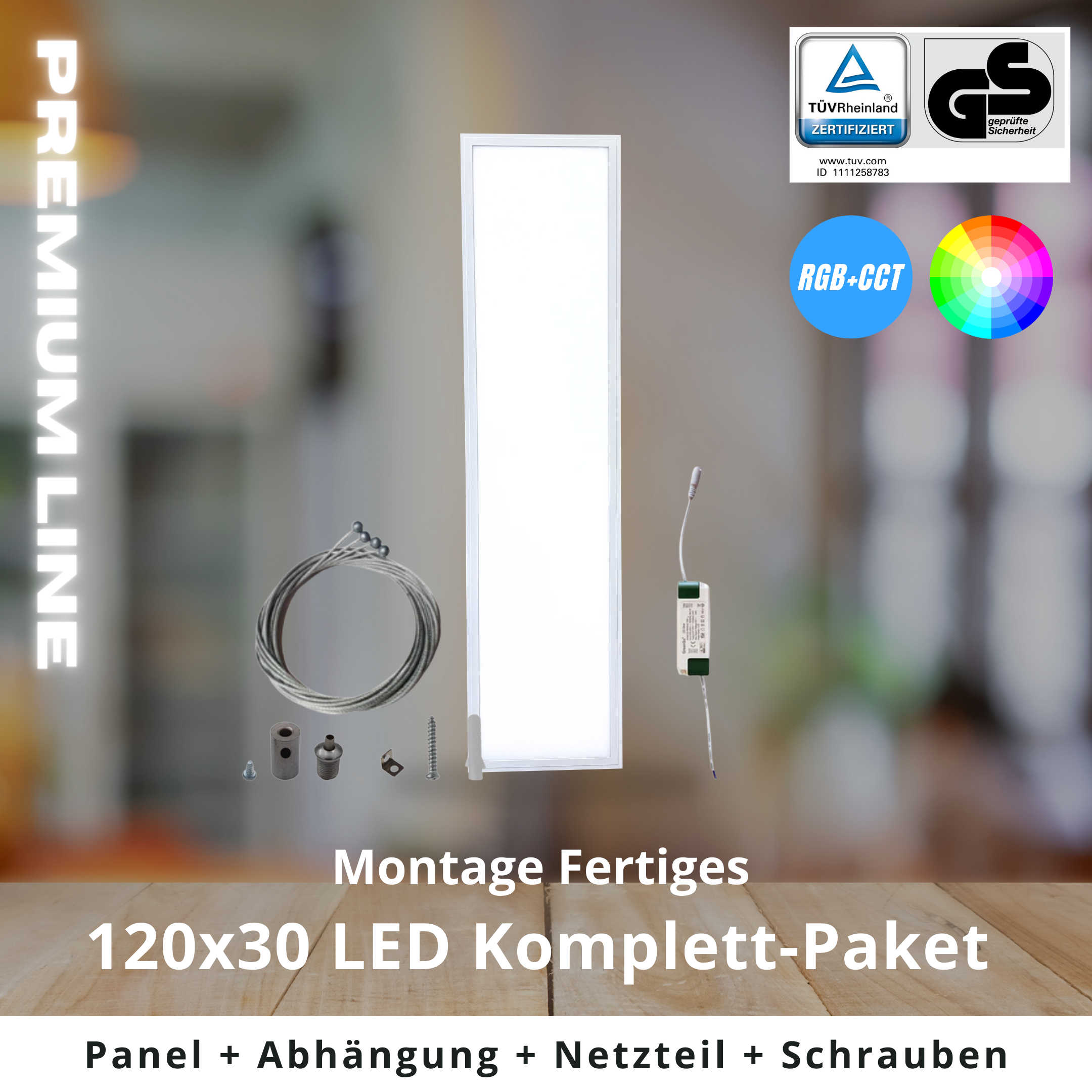 PREMIUM RGB+CCT LED Panel 120x30cm | volles Farbspektrum (Seilabhängung)