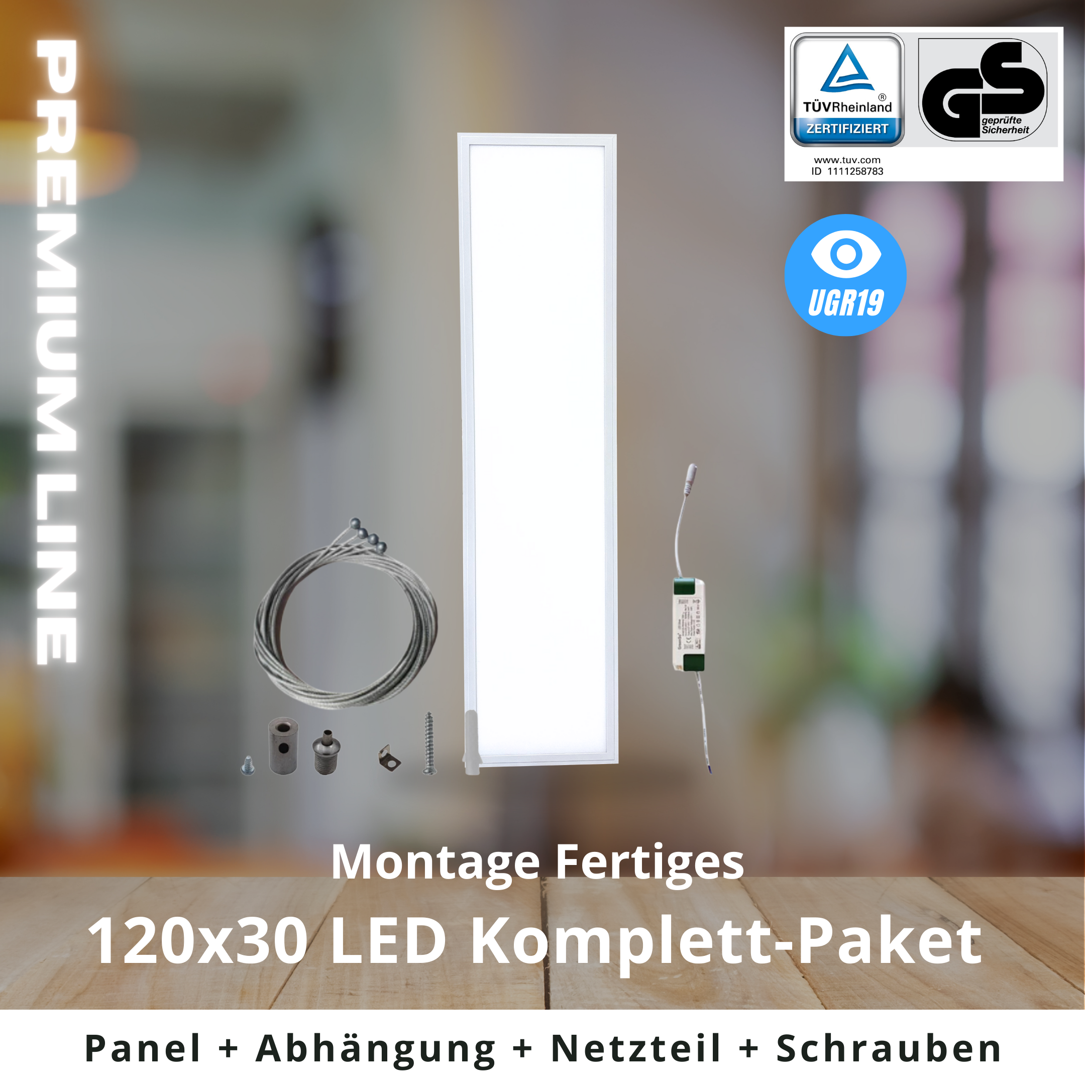 PREMIUM UGR19 LED PANEL 120x30cm | neutralweiß (Seilabhängung)