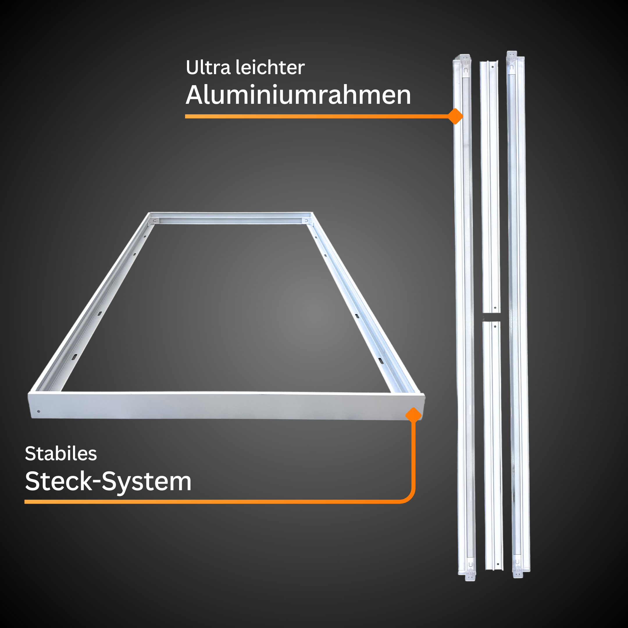 Aufbaurahmen für LED Panel 60x60 cm aus Aluminium (weiß)