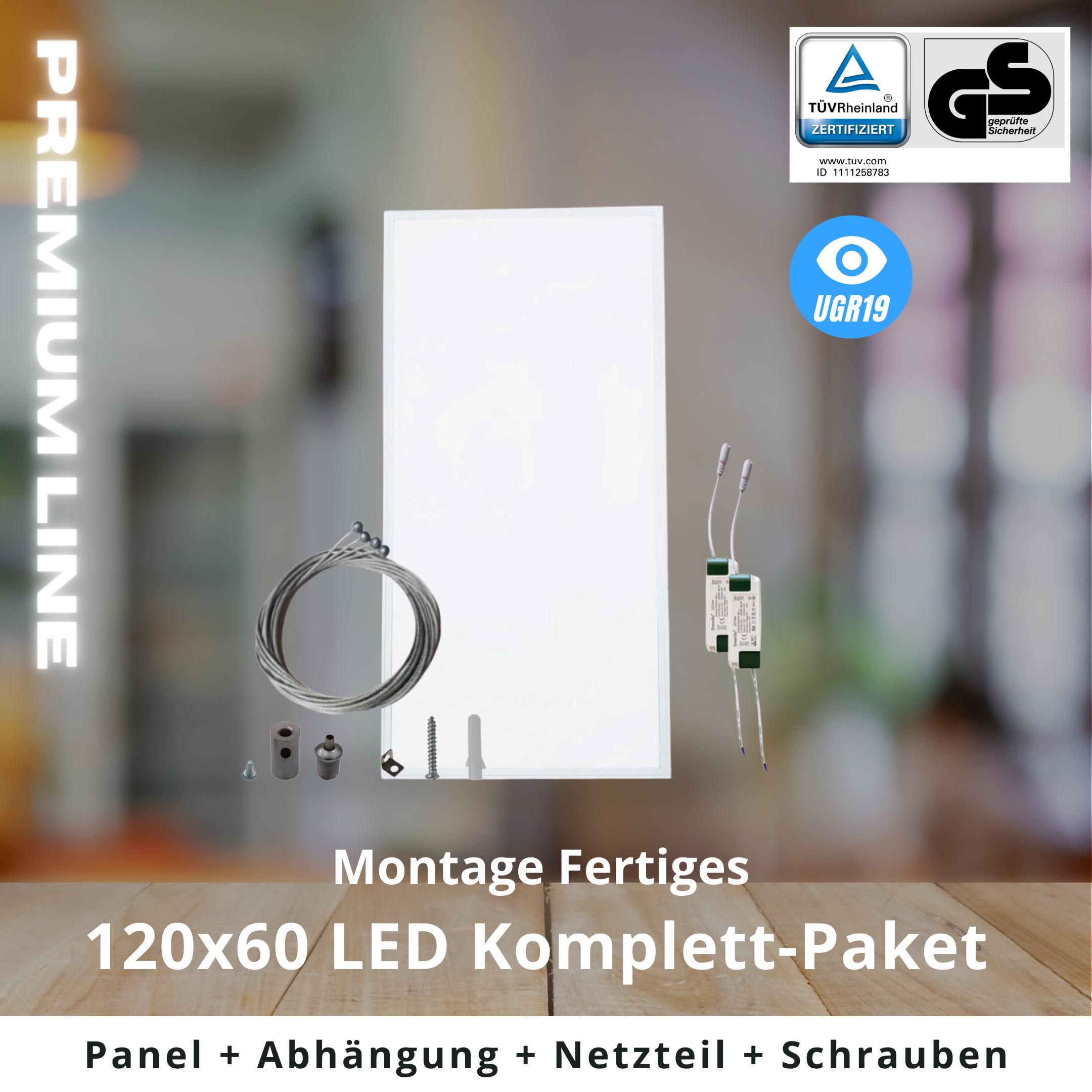 PREMIUM UGR 19 LED Panel 120x60cm | neutralweiß (Seilabhängung)