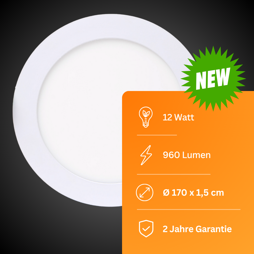LED Einbaustrahler Ø 170 x15 mm | 6500K | 12 Watt | 960 Lumen | 10 stk.