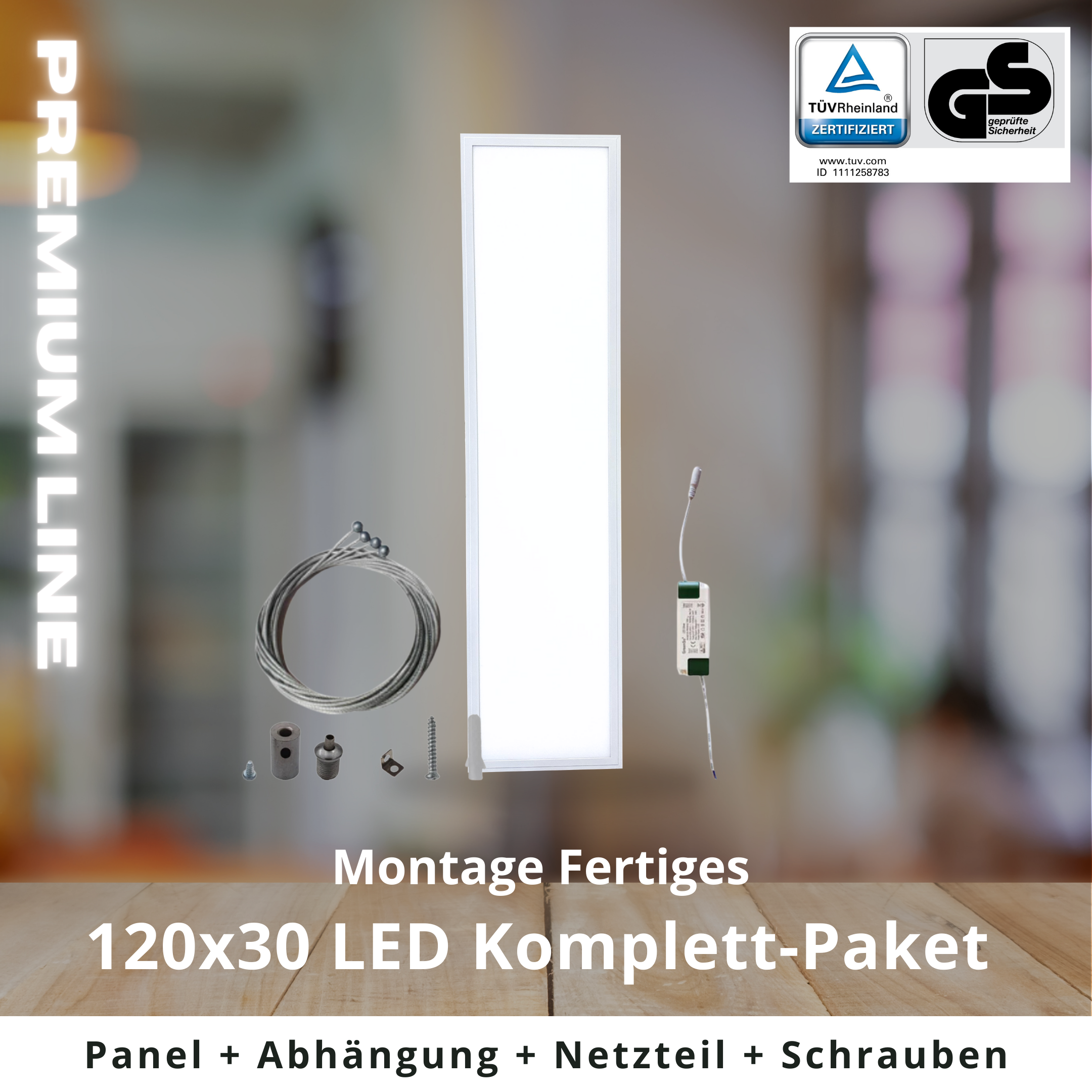 PREMIUM LED PANEL 120x30cm | warmweiß (Seilabhängung)