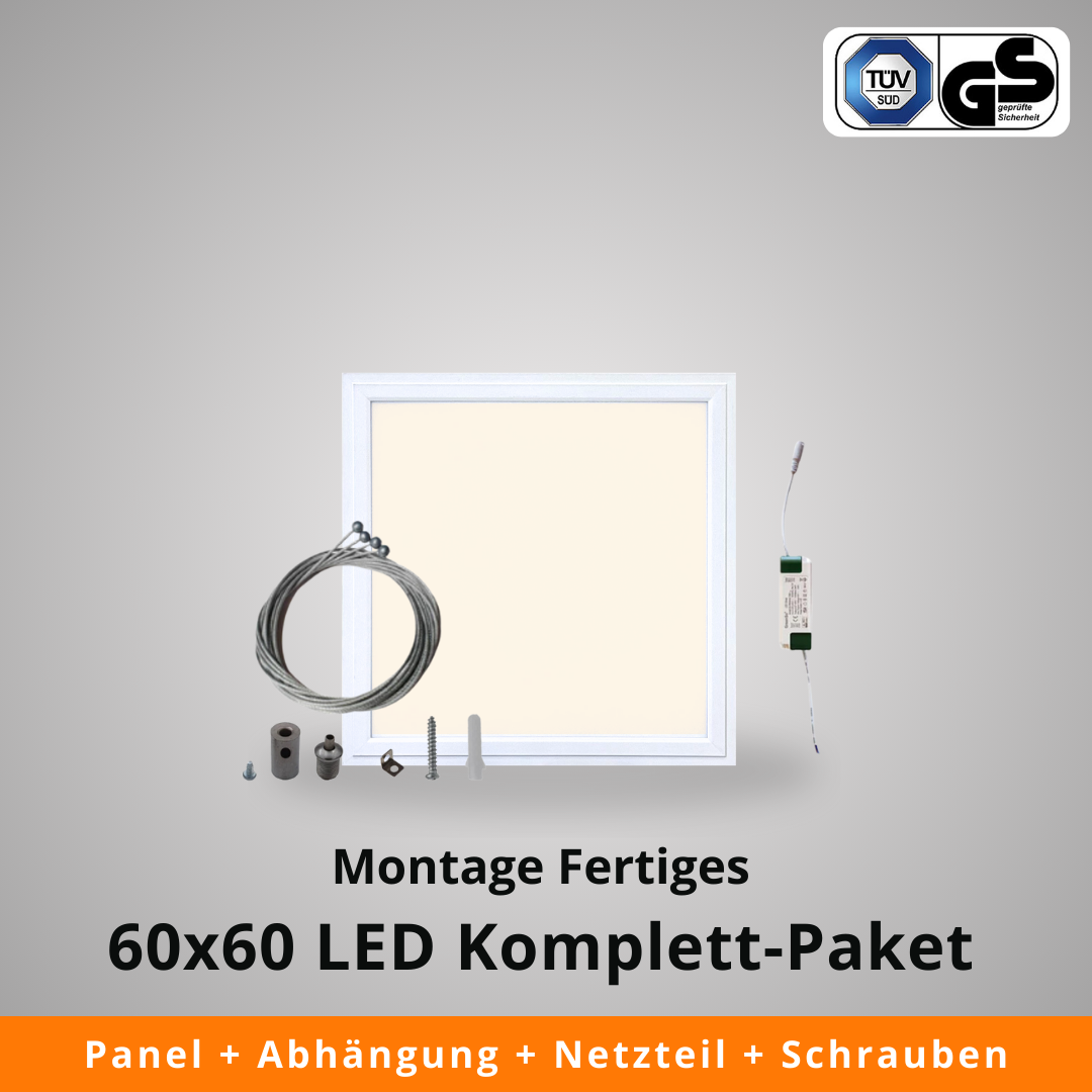 60x60 LED Komplett-Paket in warmweiß (Abhängung)