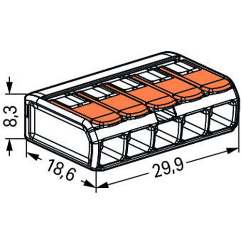 Abmessungen der Wago-Klemme 5 Leiter, 4 mm²